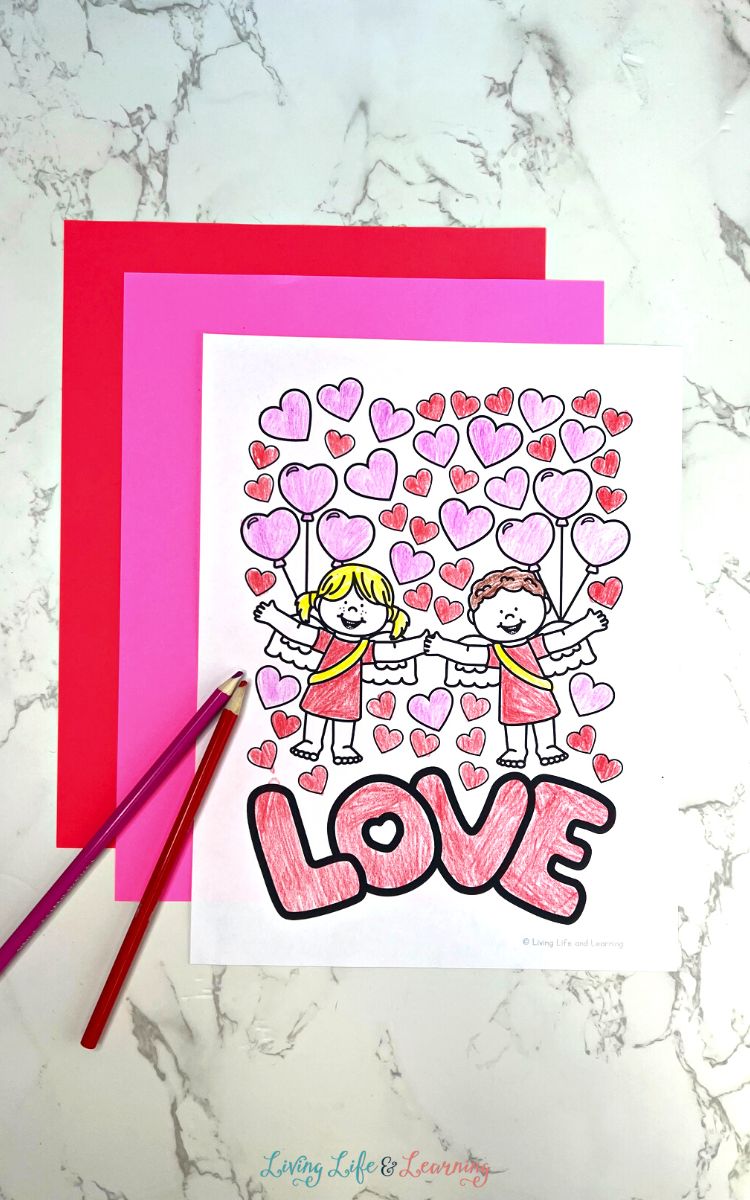 A Valentine's Day Coloring Page for Preschoolers on a table