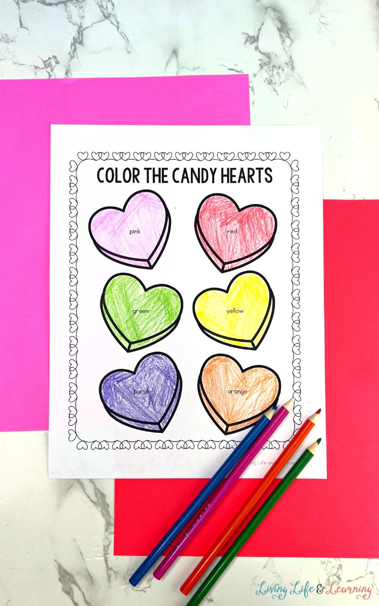 A Valentine's Day Coloring Page for Preschoolers on a table