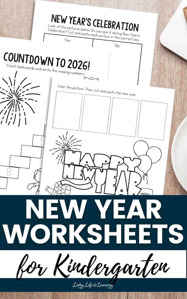 New Year Worksheets for Kindergarten on a table