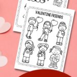 Two Valentine's Day Coloring Pages for Preschoolers on a table
