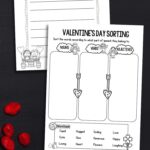 Two Valentine’s Day Worksheets on a table