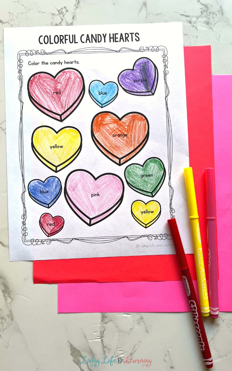 A Valentine Worksheet for Preschool on a table