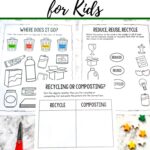 Three Recycling Worksheets for Kids on a table