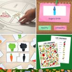 A collage of Healthy and Unhealthy Food Activities for Kindergarten