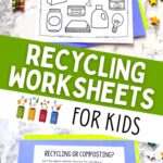 Two images of Recycling Worksheets for Kids on a table