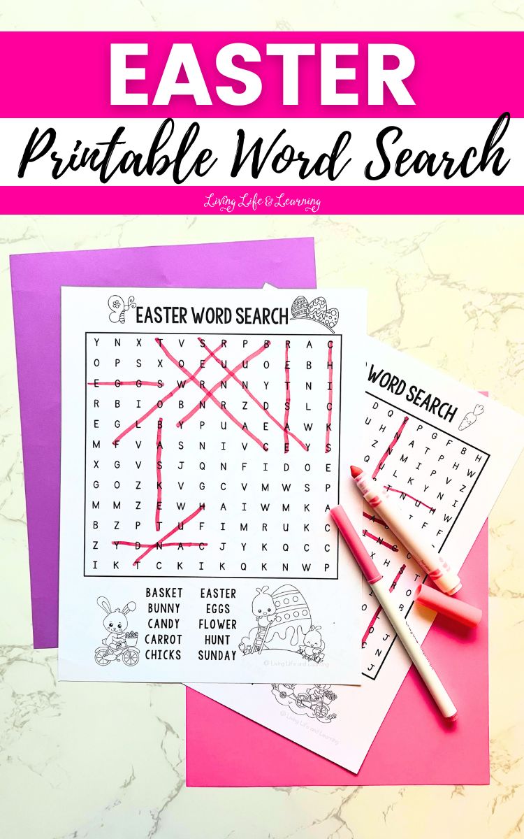Two Easter Printable Word Search on a table.
