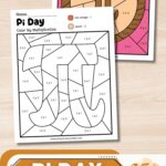 Two Pi Day Color by Multiplication Worksheets on a table