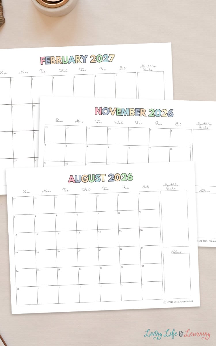 Homeschool Calendar Template pages