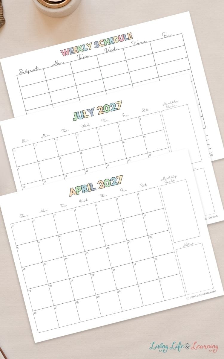 Homeschool Calendar Template pages