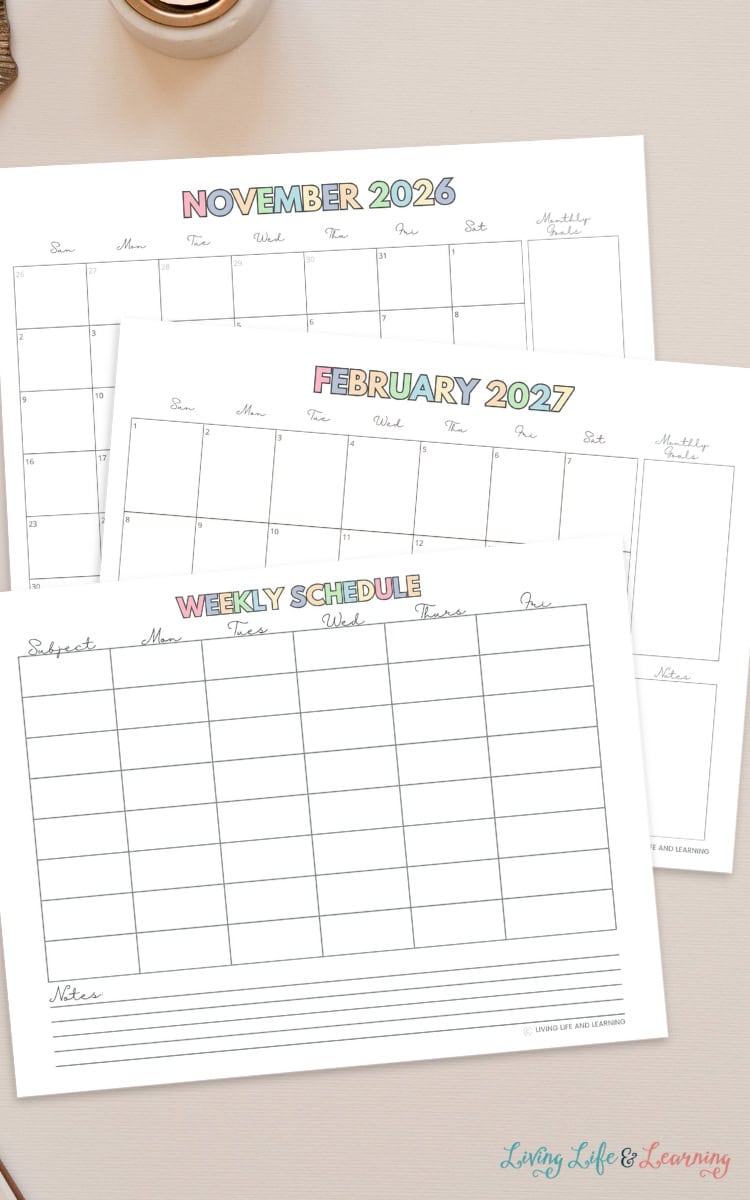 Homeschool Calendar Template pages