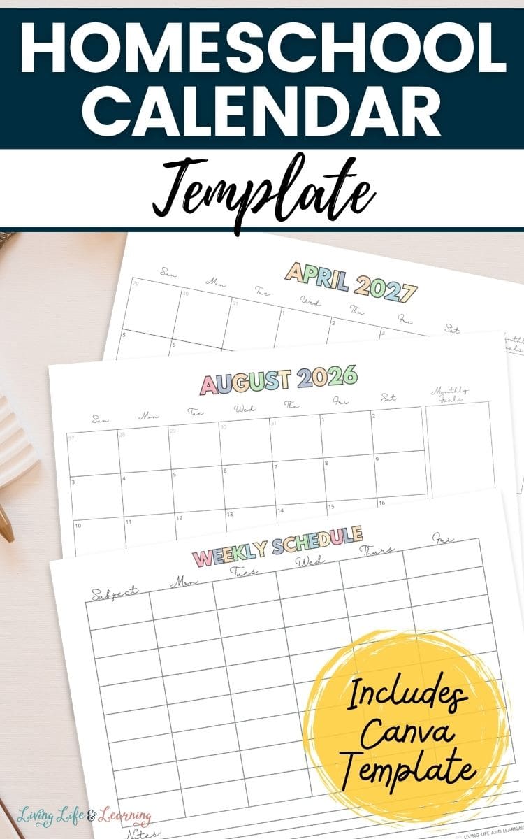 Homeschool Calendar Template on a table