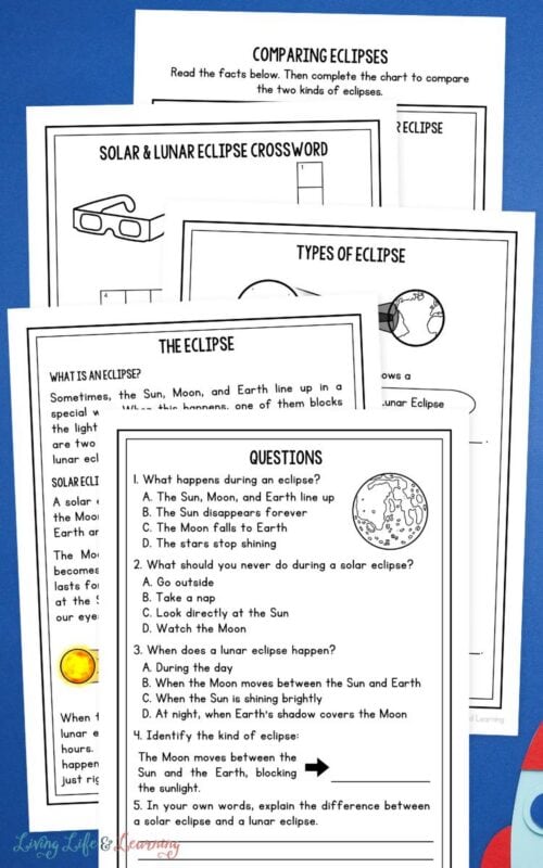 Solar and Lunar Eclipse Worksheets for Young Learners