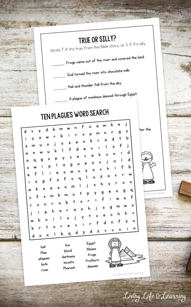 Two Ten Plagues Activity Sheets on a table