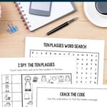 Three pages from the Ten Plagues Activity Sheets
