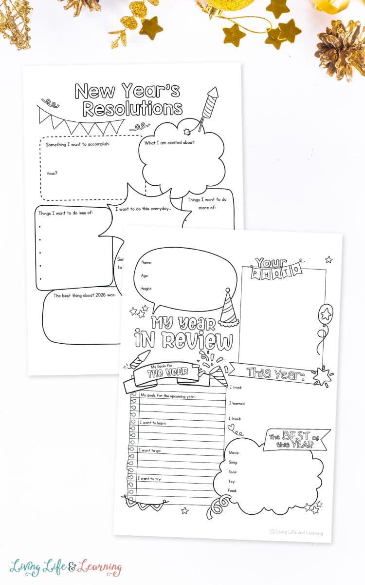 pages included in the New Year Worksheets for 2027