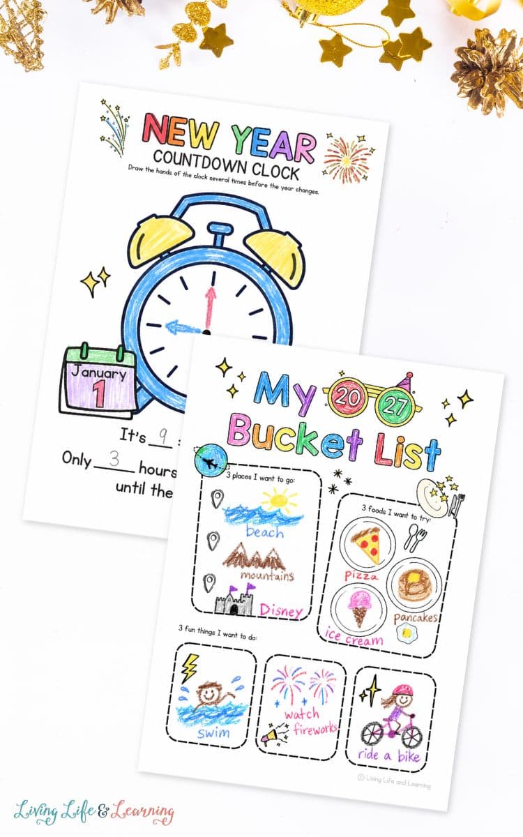 pages included in the New Year Worksheets for 2027