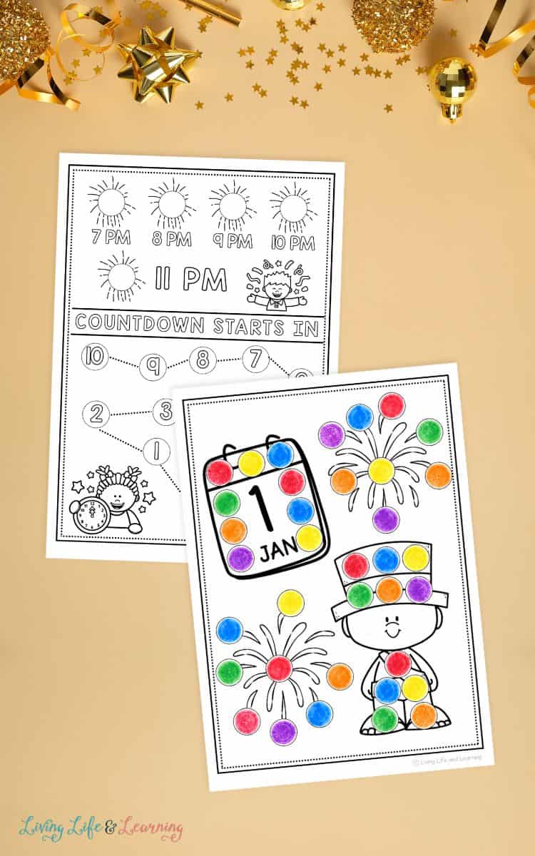 pages included in the New Year Do a Dot Printables