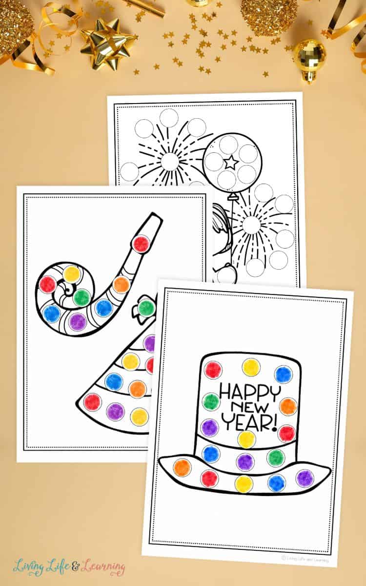 pages included in the New Year Do a Dot Printables
