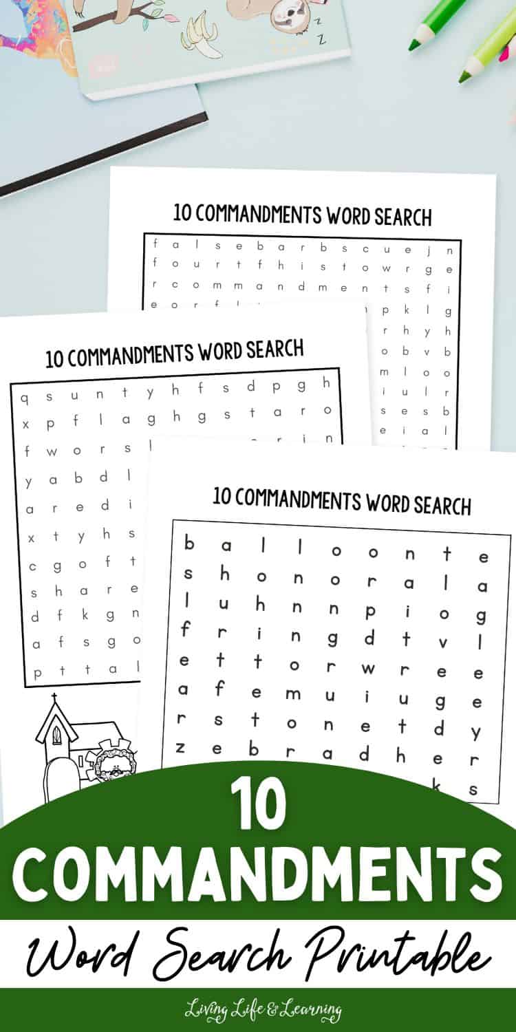 10 Commandments Word Search Printable for Bible Learning