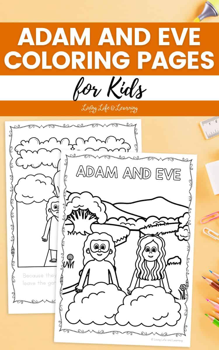 Adam and Eve Coloring Pages for Kids on a table