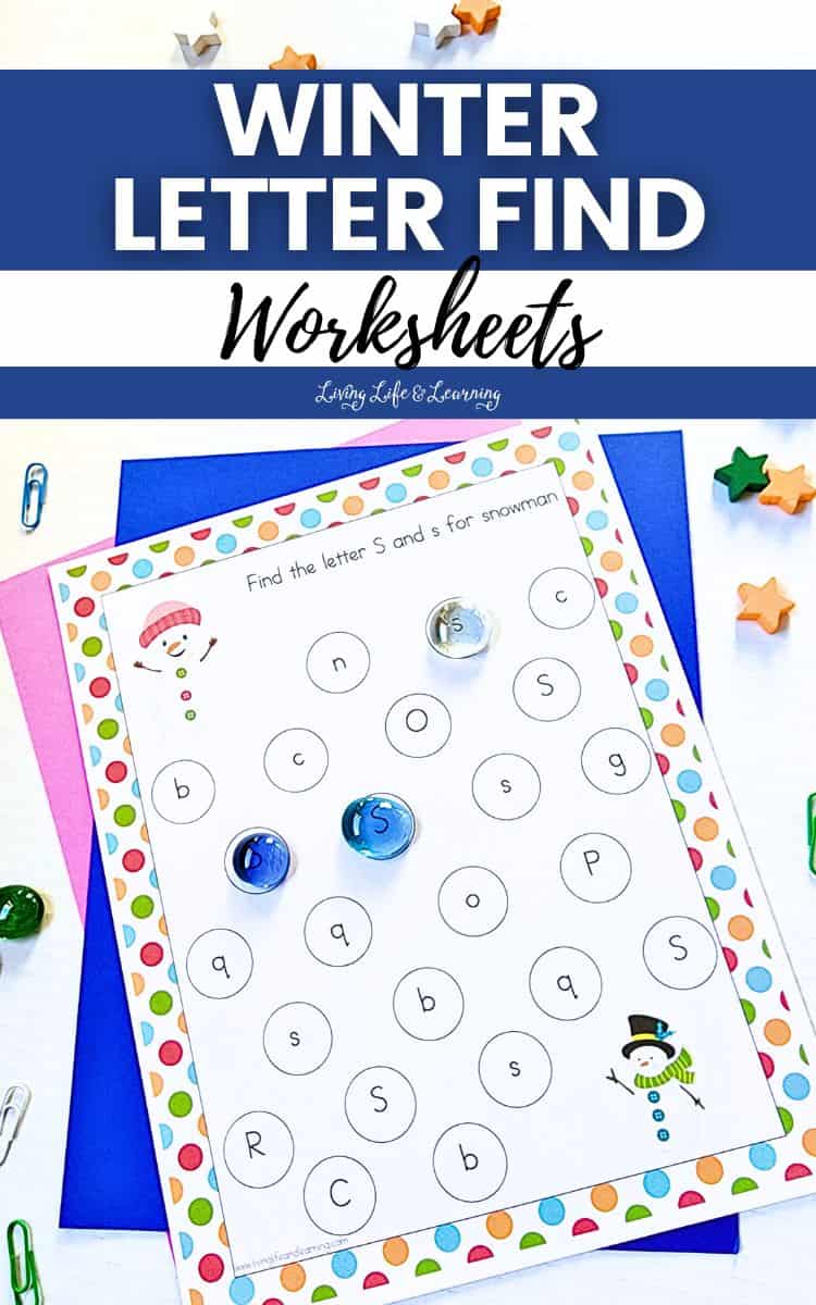 winter letter find worksheets on a table