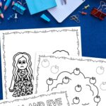 Adam and Eve Coloring Pages for Kids on a table
