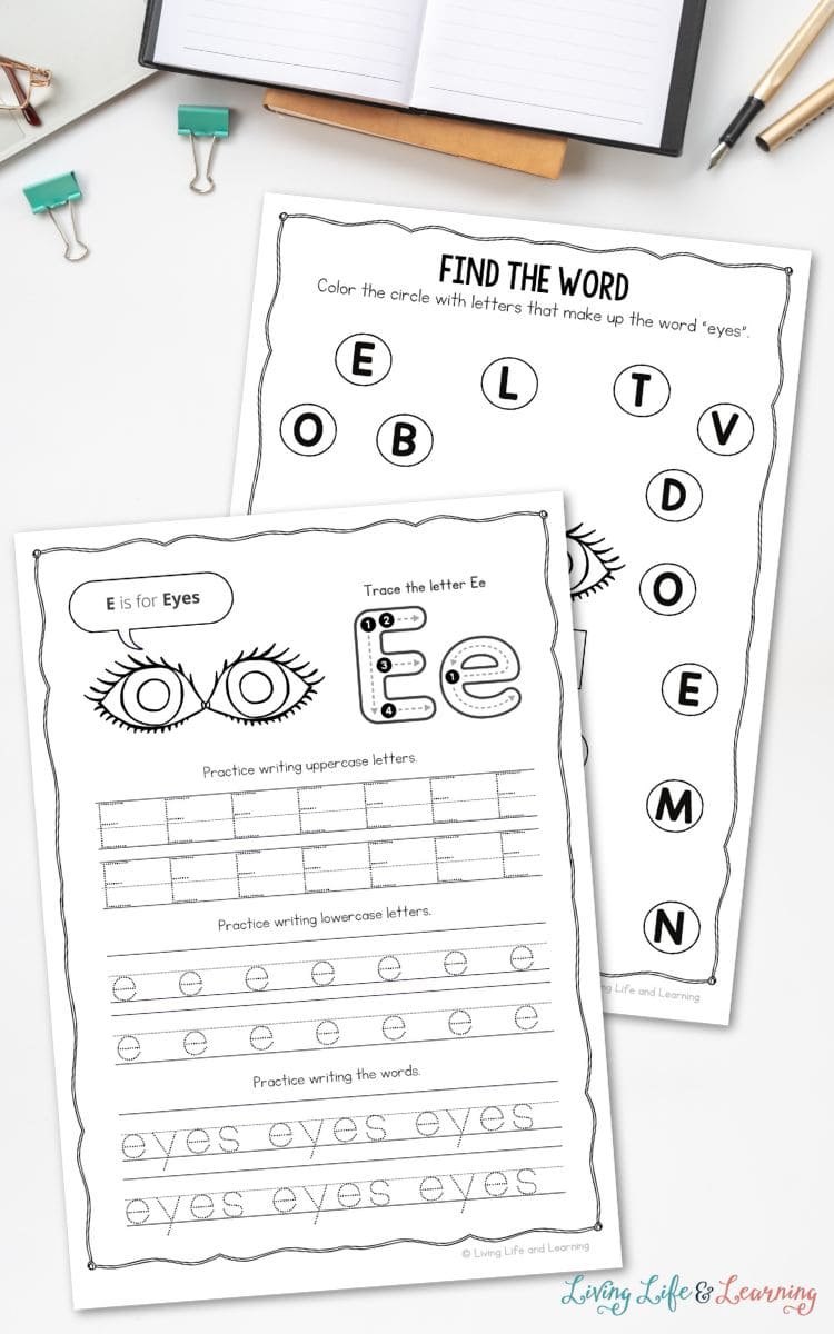 Two Eyes Worksheet for Kindergarten on a table