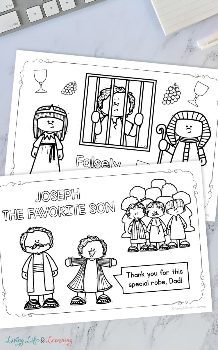 two Joseph and His Brothers Coloring Pages for Kindergarten on a table