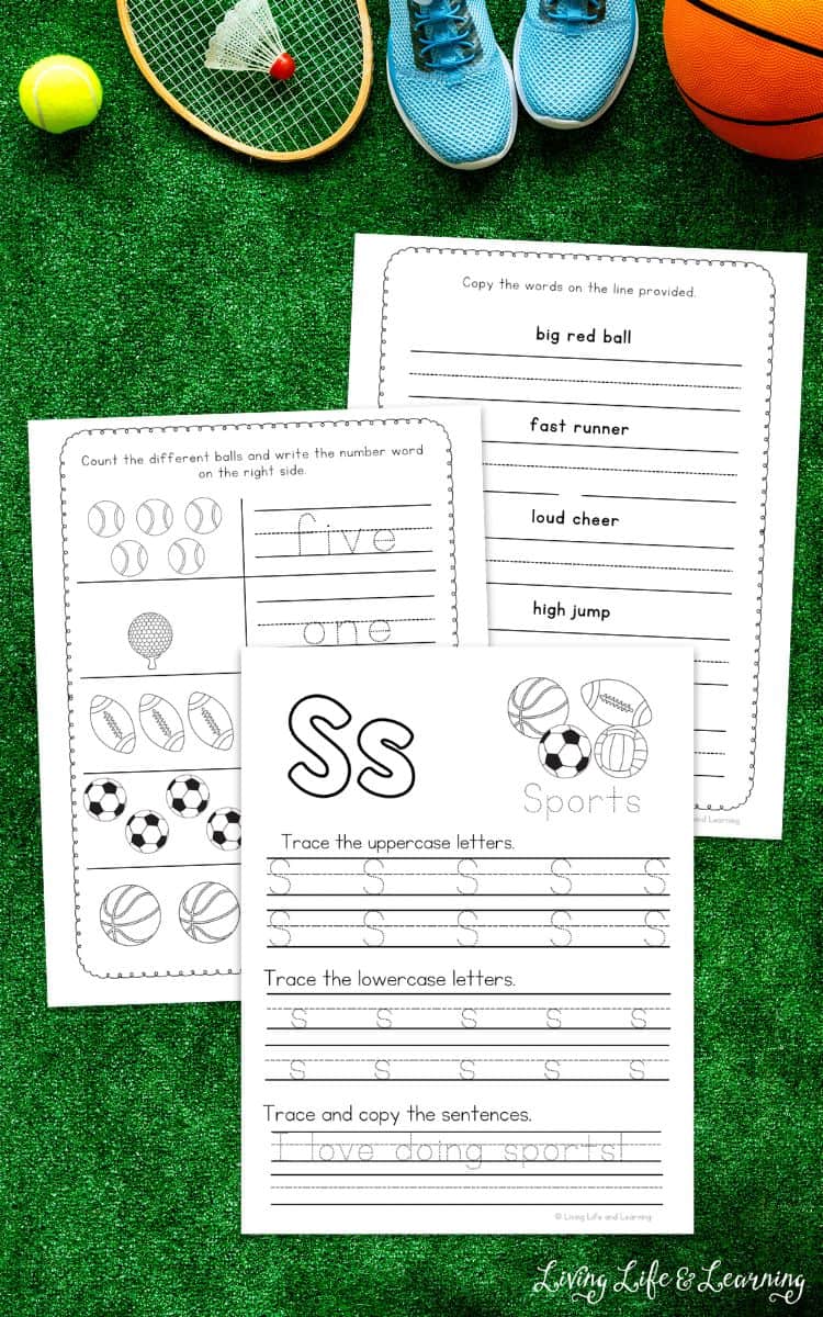 three pages of Sports Handwriting Worksheets