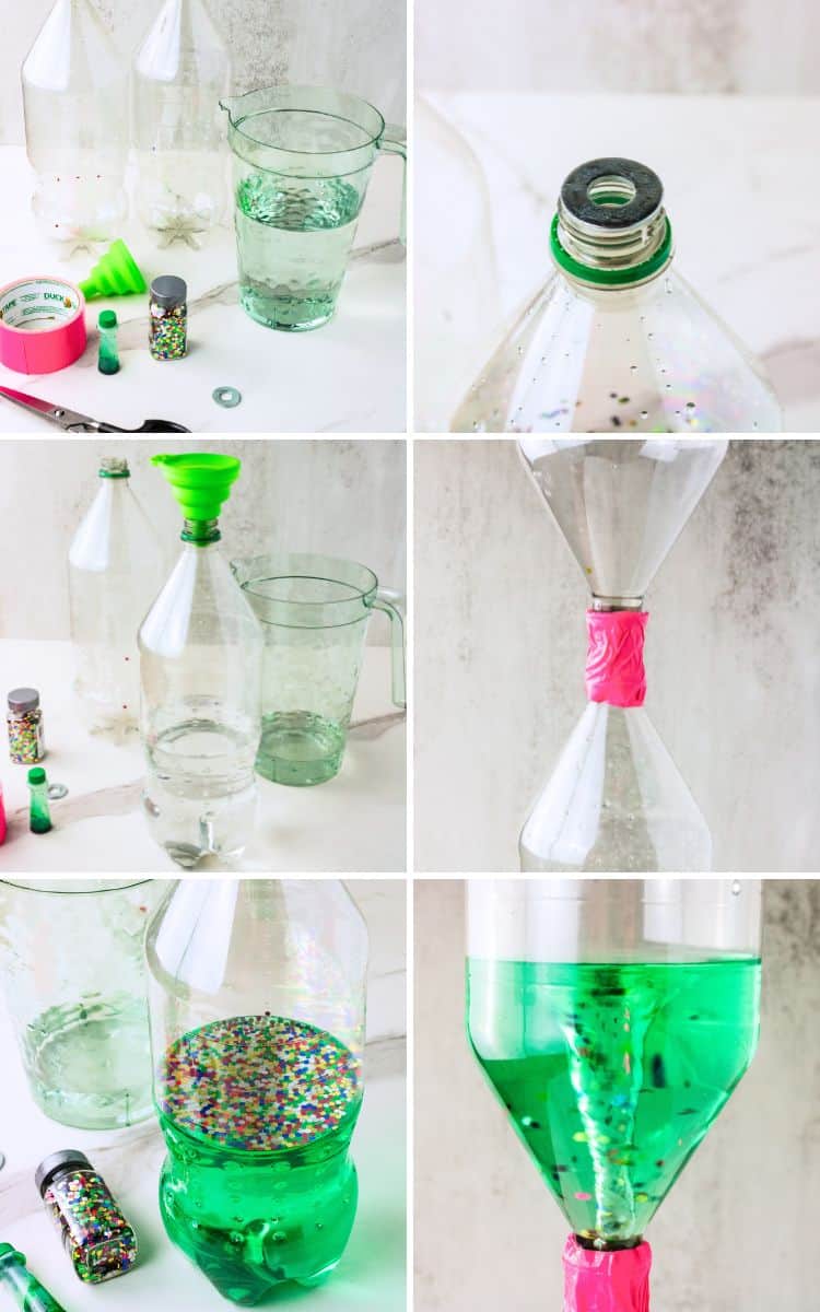 steps on how to make the Tornado in a Bottle Experiment