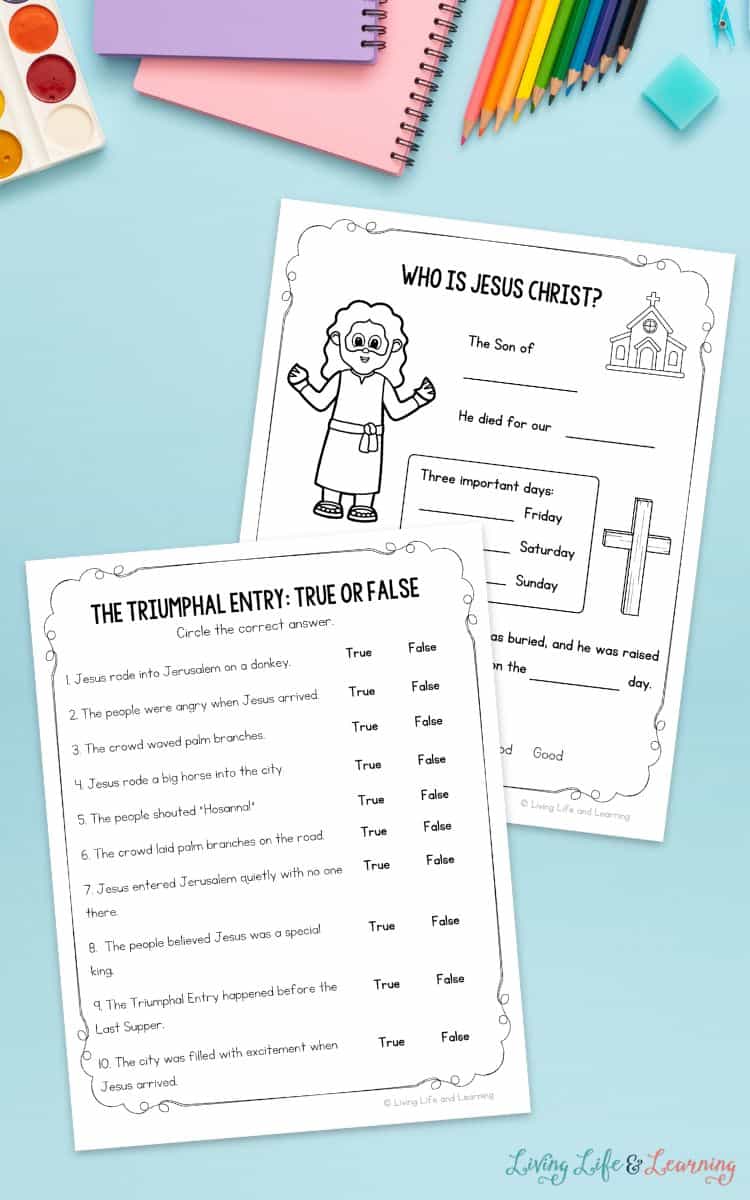 two activities included in the Easter Story Worksheets for Kids