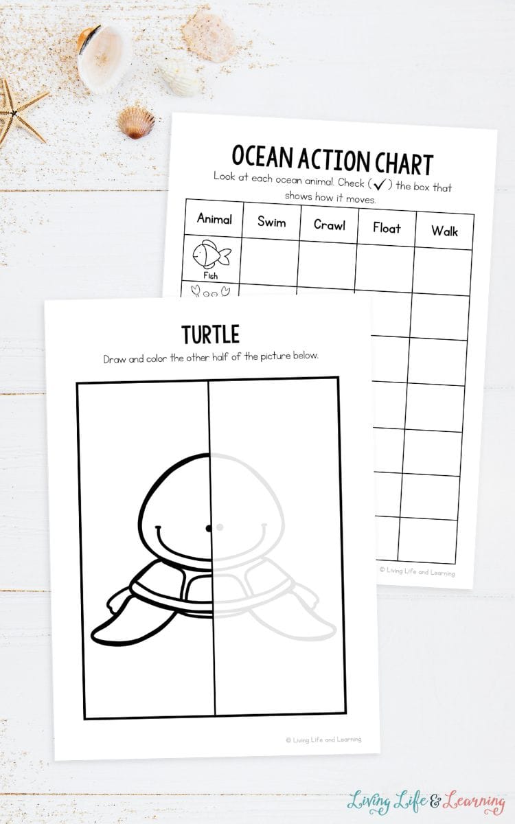 Two Ocean Worksheets for Preschool on a table