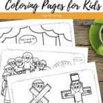 Easter Story Coloring Pages for Kids placed on a table