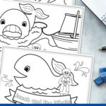 Jonah and the Whale Coloring Pages for Kids placed on a table