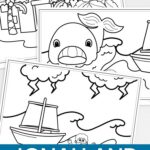 Jonah and the Whale Coloring Pages for Kids placed on a table