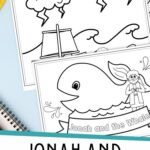 Jonah and the Whale Coloring Pages for Kids placed on a table