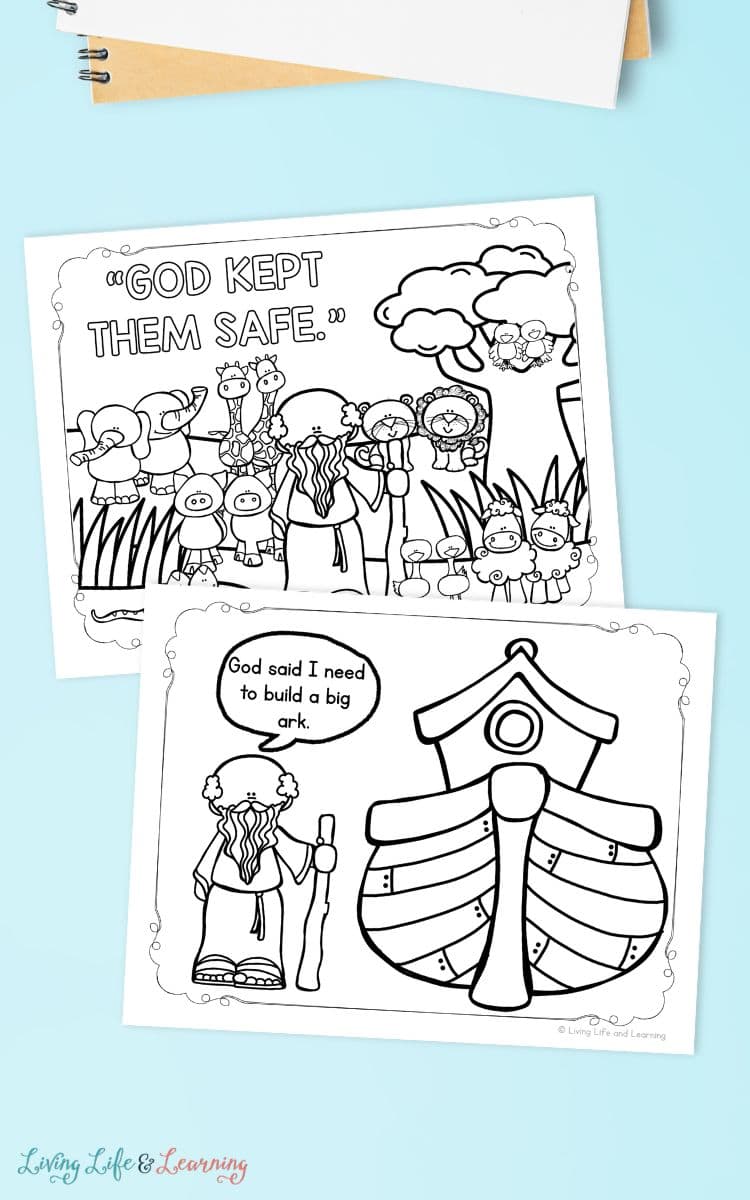 Noah's Ark Coloring Pages for Kindergarten on a table