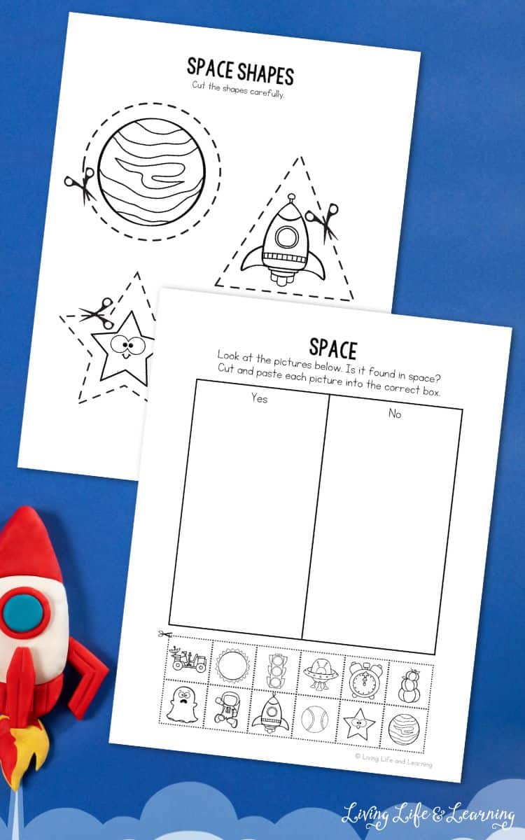 two activities included in the Space Cut and Paste Worksheets