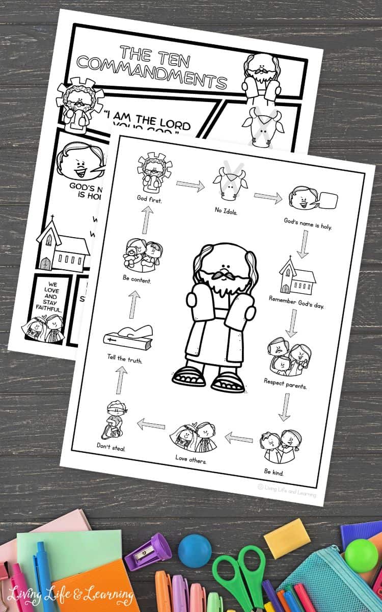 Ten Commandments Coloring Pages on a table