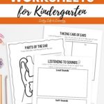 Ear Worksheets for Kindergarten on a table