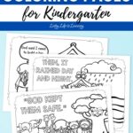 pages of Noah's Ark Coloring Pages for Kindergarten on a table