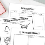 three Ear Worksheets for Kids on a table