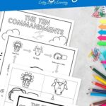 Ten Commandments Coloring Pages on a table