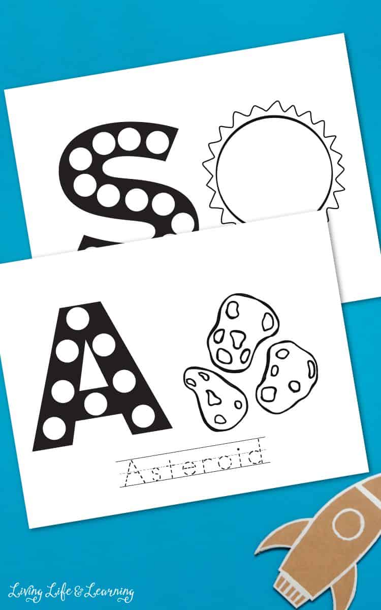 dot coloring and tracing pages of Space Worksheets for Kindergarten
