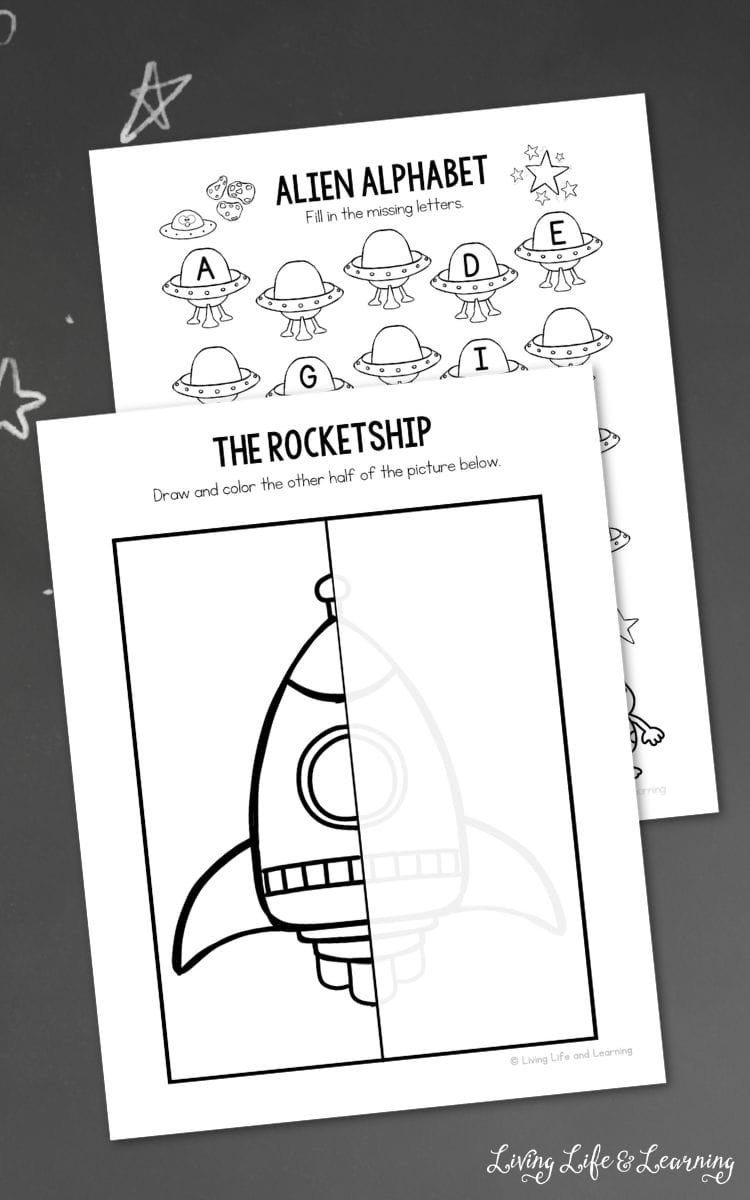 two pages of Space Worksheets for Preschool