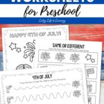 4th of July Worksheets for Preschool on a table