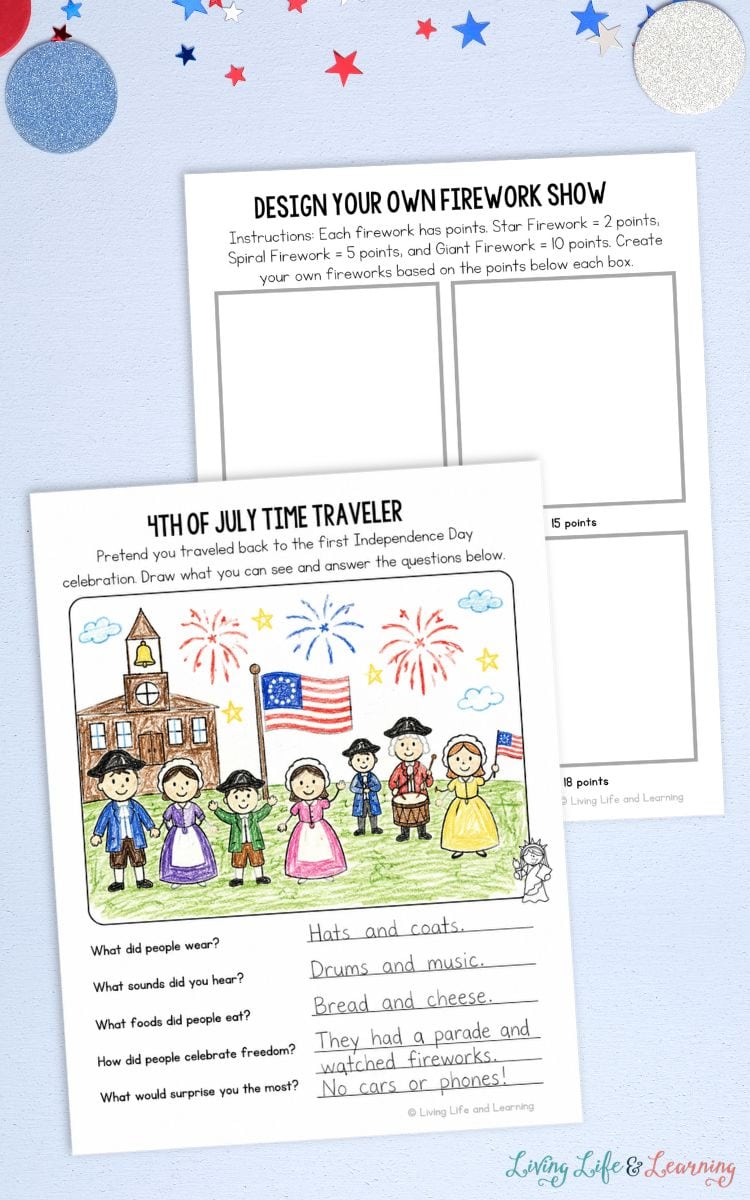 two pages of 4th of July Worksheets for Elementary