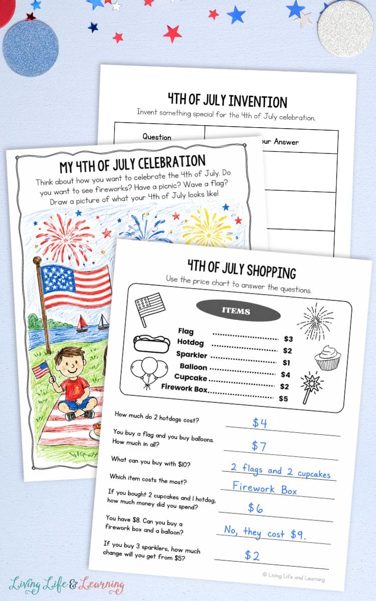 activities included in the 4th of July Worksheets for Elementary