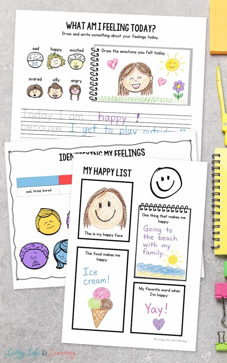 activities included in Feelings Chart for Kindergarteners