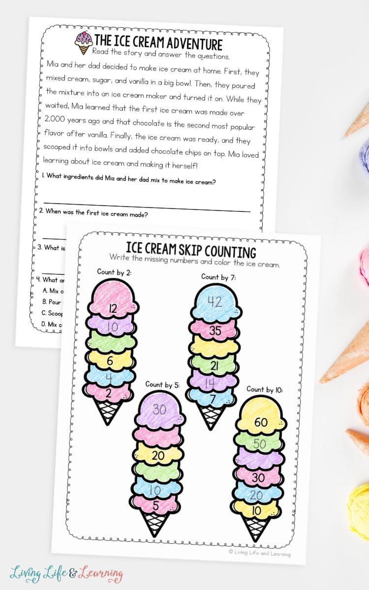 two activities included in Ice Cream Worksheets for Elementary